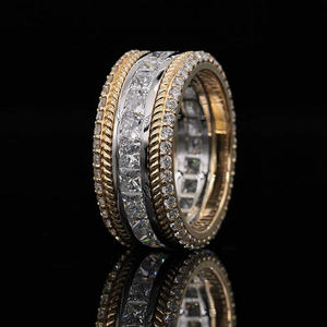 AMBER JEWELS Unisex 14K <b>Gold</b> Plated Lab Grown Diamond <b>Cocktail</b> <b>Ring</b> Princess Cut Channel Setting Luxury Engagement <b>Ring</b> - Product Image 3