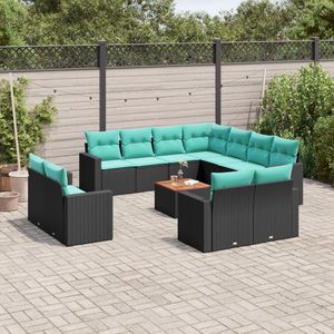 Set di divani da giardino in polyrattan nero da 12 pezzi con cuscini per divani da giardino - Product Image 1