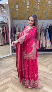 Traje Sharara de Alta Calidad con Dupatta, Conjunto Kurti Palazzo de Diseñador Especial para Bodas con Trabajo Manual Real, Ropa Étnica Festiva - Product Image 2