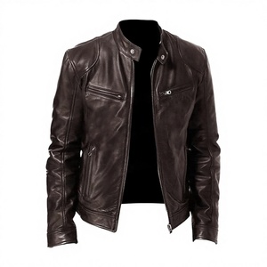 100% Black Genuine Leather Unisex Racer <b>Jacket</b> Waterproof Windproof Breathable Casual Winter Canvas Sport Fashion Front Best - Product Image 3