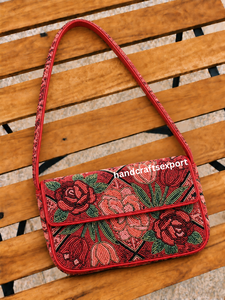 Handmade Beaded Floral Flap Crossbody Bag Women Bohemian Style Single Strap <b>Red</b> Shoulder Purse Daily Use - Product Image 1