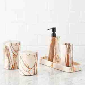 Ensemble de quatre accessoires de salle de bain décoratifs en résine blanche, faciles à nettoyer, pour améliorer l'aspect de la salle de bain et créer une ambiance spa à domicile - Product Image 3