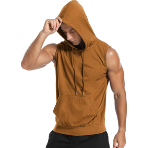 Débardeur à capuche sans manches pour homme, couleur unie, tricoté, respirant, coupe ajustée, décontracté, pour l'été, 100 % coton, imprimé numérique orange - Product Image 2