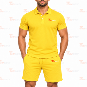 Men Cotton Polo Shirt Shorts <b>Set</b> Breathable Summer Casual Wear Solid Color Front Logo <b>Knitted</b> Fabric polo & Shorts <b>set</b> - Product Image 3