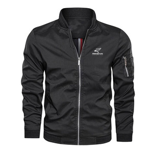 Men's Bomber <b>Jacket</b> Solid Color Zipper Closure Stand Collar Regular Fit Casual Style - Product Image 4