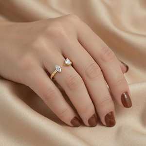 Modern Style Open Cuff Marquise & Trillion Cut Diamond Toi Moi <b>Ring</b> Lab Grown 14K Solid Gold <b>Proposal</b> Fine Jewelry for Bride - Product Image 2