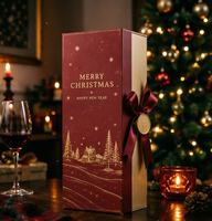 Boîte cadeau de Noël de luxe personnalisée pour vin, double porte, dorure à chaud, papier artistique gaufré magnétique, revêtement UV, pour bouteille de vin rouge, vente en gros
