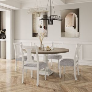Set tavolo da pranzo rotondo Tannen da 59 pollici, 5 pezzi, bianco e grigio, per la sala da pranzo di casa - Product Image 3