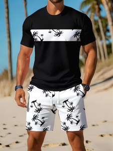 Conjunto Deportivo Informal de Verano para Hombre con Camiseta de Cuello Redondo Transpirable y Pantalones Cortos, 100% Poliéster Jersey, Secado Rápido, Color Sólido - Product Image 2
