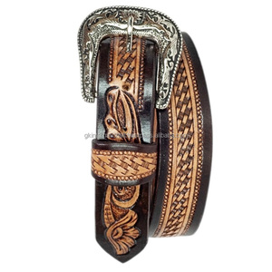Luxury Hand Carving Floral and Basket Design Embossed Men's Fashion Western <b>Leather</b> <b>Tooling</b> Belt for Men and Women - Product Image 2