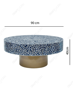 Blue & <b>White</b> Floral Inlay <b>Extendable</b> Coffee <b>Table</b> Gold-Tone Pedestal Base | Modern Luxury Handcrafted Living Room Center <b>Table</b> - Product Image 2