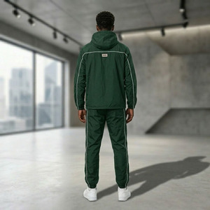 Conjunto Deportivo Retro Y2K de 2 Piezas para Hombre, Chaqueta Cortavientos de Nailon con Capucha y Pantalones Deportivos con Detalles de Ribete, Estilo Urbano - Product Image 4