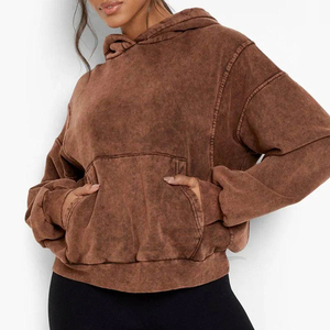 Custom <b>Women's</b> Heavyweight Acid Wash Pullover Hoodie Oversized Vintage Design Breathable Heat-Transfer Printing Polyester/Cotton - Product Image 3