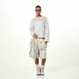 T-shirt rayé pour femme, style hip-hop, tissé, léger, à manches longues, coupe ample, 100 % coton, respirant et écologique, idéal pour l'été - Product Image 5