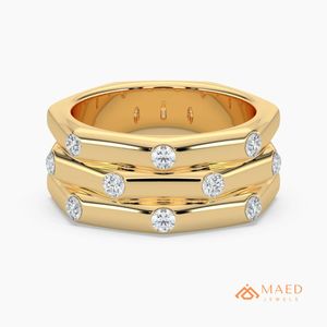 Anillo de Moissanita Redondo con Cinco Piedras, Banda Abierta, Oro Sólido, Joyería Fina, Anillo de Boda para Mujer, Acabado de Lujo Premium Elite de Brooklyn - Product Image 1
