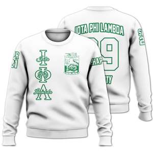 Sudadera Universitaria Personalizada Iota Phi Lambda, Blanca con Verde Esmeralda, con el Escudo de la Hermandad Griega, Sudadera con Capucha Personalizada para Mujer - Product Image 3