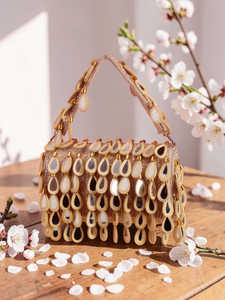 Pochette indienne faite à la main avec pompons perlés, brodée, pour soirée, mariage, mariée, sac à main pour femme, doublure en coton écologique, fermeture éclair - Product Image 1