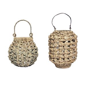 Portavelas Moderno de Hierba Marina Orgánica, Farol Colgante Anudado, Portavelas de Cristal para Jardín, Luz Decorativa para Interiores del Hogar - Product Image 1