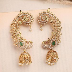 Boucles d'oreilles manchette vintage ethniques pour mariage, en alliage plaqué or avec zircon et perles d'imitation pour femme - Product Image 6