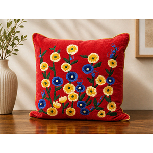 Designer 100% Polyester Embroidered <b>Cushion</b> <b>Cover</b> | Vibrant Floral Accent Pillow <b>Cover</b> for Sofa & Bedroom - Product Image 3