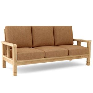 Canapé en teck avec coussins doux et simples pour salon - Product Image 1
