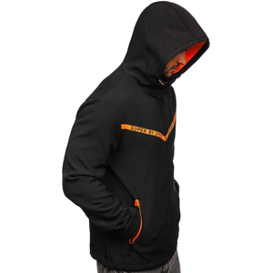 Veste polaire à capuche pour homme, noire et orange, coupe sport, coupe-vent, fermeture éclair, coupe classique, vêtement d'extérieur d'automne, en polyester - Product Image 3