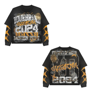 Custom DTG Printed Retro Double Layer Polyester/Cotton Knitted Oversized Neck Long Sleeve Winter Men's <b>Y2K</b> T-<b>Shirt</b> - Product Image 4