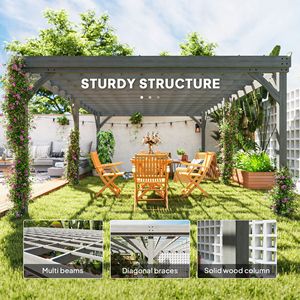 Pergola Gazebo 4x4 in Legno Grigio con Motivo a Vite d'Uva per Giardino e Patio, 3,6x6 Metri, da Esterno con Ancoraggi in Cemento - Product Image 4