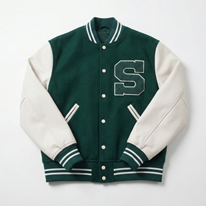Green <b>White</b> Varsity <b>Jacket</b> | Letterman Bomber <b>Jacket</b> with Chenille Patch | Oversized Streetwear <b>Jacket</b> | Custom OEM Manufacturer - Product Image 1
