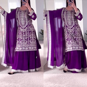 Nouveau Top de soirée de créateur à l'allure lourde en fausse georgette Sharara Palazzo et Dupatta pour filles disponible au meilleur prix - Product Image 1