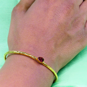 Women's 18K Solid Gold <b>Ruby</b> Bangle <b>Bracelet</b> With Baguette Cut Diamonds Geometric Classic Design Bezel Setting Wedding Jewelry - Product Image 6
