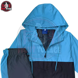 New Trendy Wholesale Custom Men's Printed Streetwear Color Block Lightweight Nylon 2 Piece Sky Blue High Quality <b>Windbreaker</b> - Product Image 6