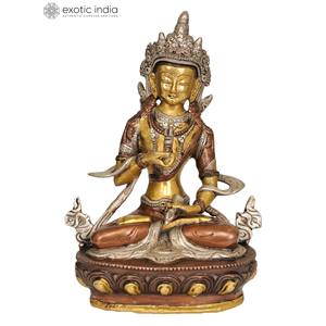 Estatua de latón hecha a mano de 8 pulgadas Adi Buddha Vajrasattva, ídolo de la deidad budista tibetana directo de la India - Product Image 2