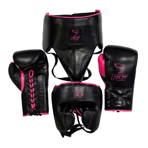 Nuevo Set de Boxeo Fly Negro y Rosa de Cuero Genuino, Guantes de Entrenamiento, Protector de Cabeza, Kit Ligero para Sparring de Boxeo Fly - Product Image 6