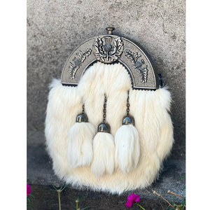 Wholesale Scottish Leather Kilt Sporran 3 Tussle Brown Rabit Fur Sporran with <b>Chains</b> and <b>Belt</b> Accessory for Suits - Product Image 5