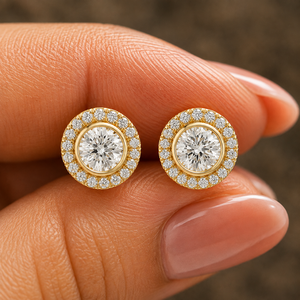 Pendientes de Diamantes Cultivados en Laboratorio con Corte Redondo, Oro Sólido de 14K y 18K, Engaste Halo y Bisel, DEF VVS, Clásicos para Novia, Boda, Venta al por Mayor ODM - Product Image 2