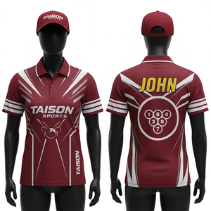 เสื้อสนุกเกอร์ผู้หญิงผ้าโพลีเอสเตอร์ประสิทธิภาพสูง 180 GSM สีแดงเลือดหมู ทอง ขาว แผ่นผ้าแบบไดนามิก ระบายอากาศได้ดี พร้อมสกรีนโลโก้ตามสั่ง - Product Image 3