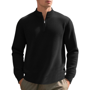 Suéter de Punto para Hombre, Color Azul Marino, 100% Lana, con Cierre de Cremallera 1/4, Manga Larga, Color Sólido, para Otoño - Product Image 3