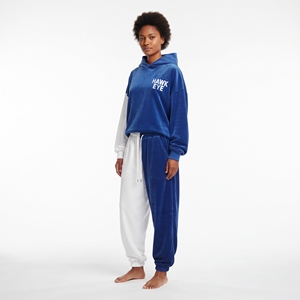 Conjunto de chándal de terciopelo para mujer con contraste, corte relajado, hombros caídos, sudadera de manga larga y pantalón con puños acanalados y cordón ajustable - Product Image 6