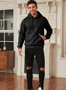 Sudadera con Capucha Unisex, Corte Regular, Color Sólido, Felpa de Algodón, Diseño Casual con Bolsillos, Ropa de Otoño, Negro, Rosa, Gris, Morado, Beige - Product Image 5