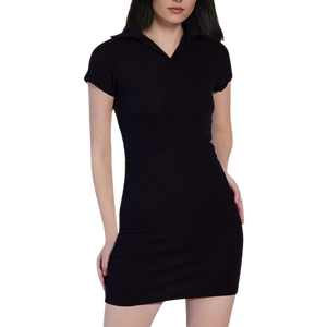 Fournisseur de robes moulantes côtelées à manches courtes de haute qualité, robe mini en tricot extensible OEM ODM - Product Image 1