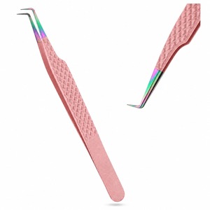 Pince à cils courbée rose arc-en-ciel avec pointe diamantée, pince de précision pour extensions de cils, idéale pour l'application de cils volumineux - Product Image 3