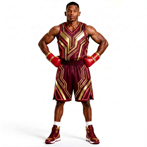 <b>Maroon</b> Gold Geometric Boxing Set Polyester Training Wear With Gloves All Seasons Durable Shorts And <b>Top</b> - Product Image 1