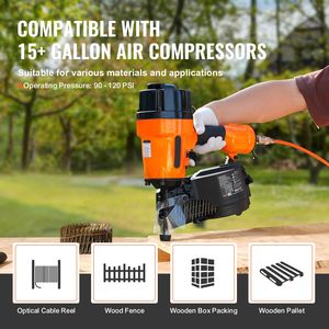 1 3/4\" 3 1/2\" 15 Degree Coil Framing Nailer MCN90 <b>Tool</b>-less Depth Adjustment 90-120PSI Air <b>Pneumatic</b> Nail Gun <b>Tool</b> - Product Image 6