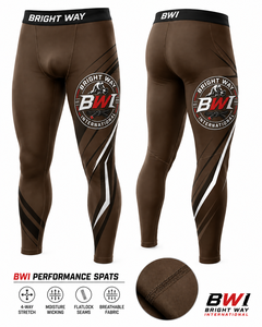 Pantalon de compression unisexe BWI Performance Spats pour adultes, avec bande élastique marron, anti-transpiration, pour MMA et BJJ, coupe ajustée - Product Image 1