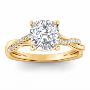 14K Yellow Gold <b>Moissanite</b> Proposal <b>Ring</b> Cushion Shape pave Set Wedding Jewelry for Women - Product Image 1