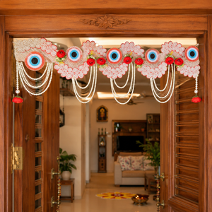 Toran de porte floral fait main, orné de perles et de roses rouges, motif œil protecteur, pour la décoration de la maison, les fêtes, Diwali, Puja, les mariages et comme cadeau. - Product Image 1