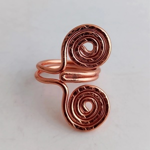 Antique Creation Handcrafted <b>Wire</b> Art Spiral Band Love Style Adjustable Copper Ring with Geometric Swirl Design - Product Image 6
