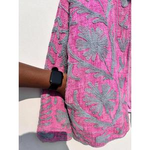 Velvet Suzani Embroidered Winter Boho Unisex Kimono <b>Jacket</b> Stand Collar Full Sleeve Thick Eco-Friendly - Product Image 5