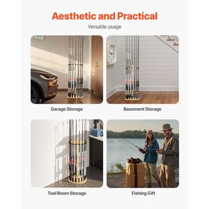 Support de rangement pour cannes à pêche à 16 pôles en bois pour garage, organisateur de cannes à pêche, support au sol peu encombrant - Product Image 6